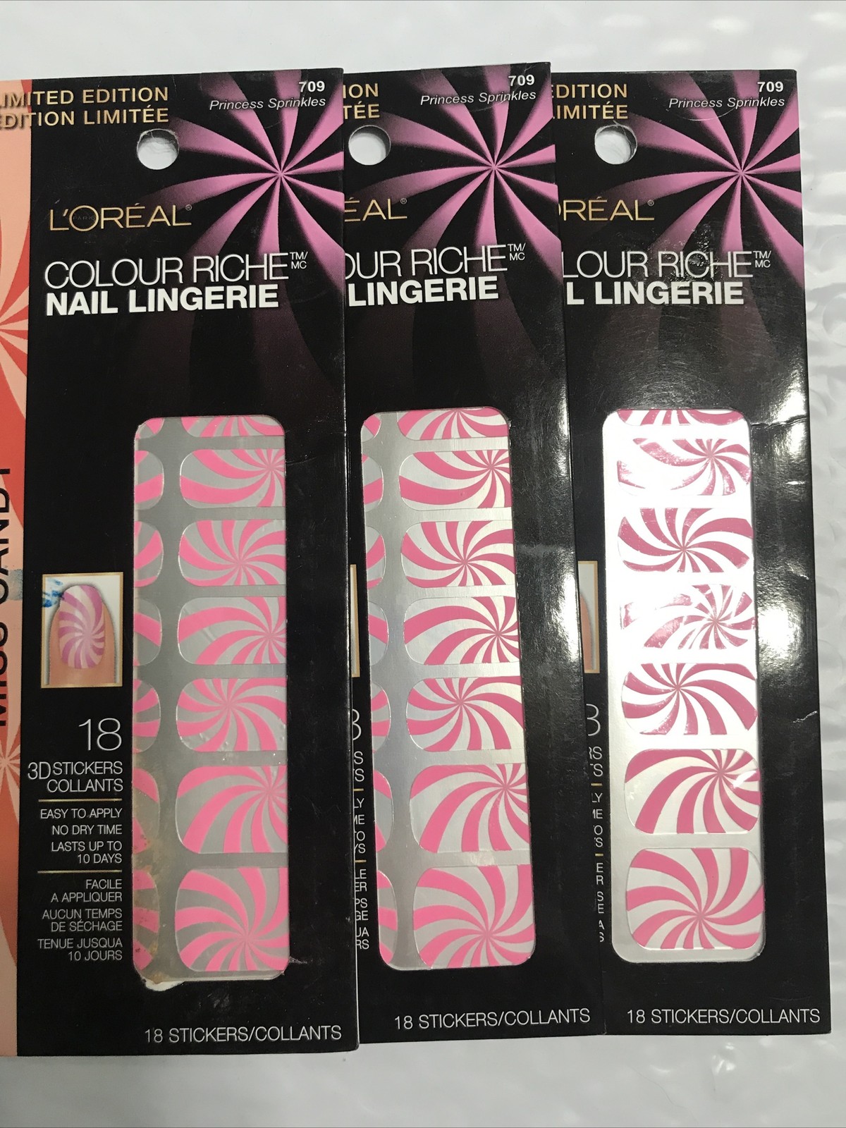 3 Box Lot LOREAL Colour Riche Nail Lingerie 709 PRINCESS SPRINKLES sealed NIB