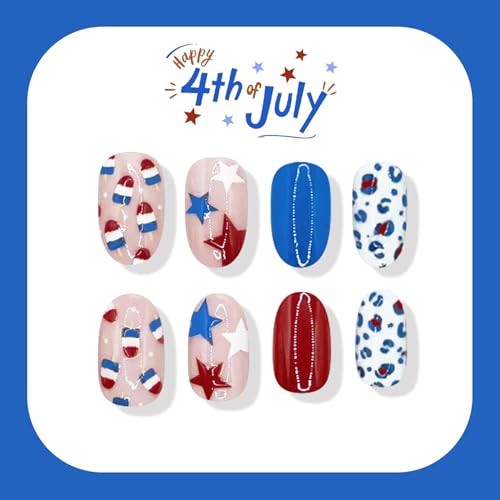 Independence Day Styl 41 – Red, Blue, White Almond Press on Nails