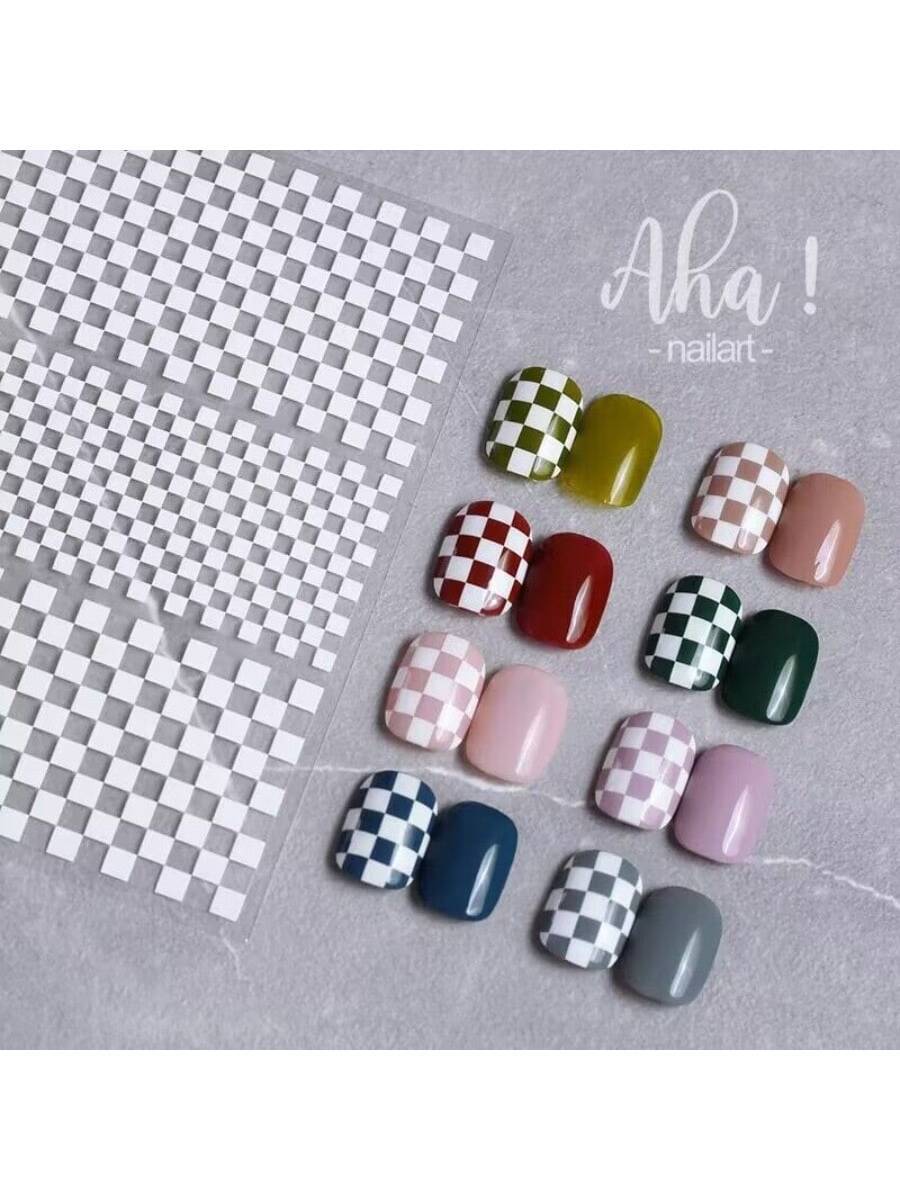 1Sheet Checkerboard Grid Nail Art Stickers Nail Decals For Nails Houndstooth