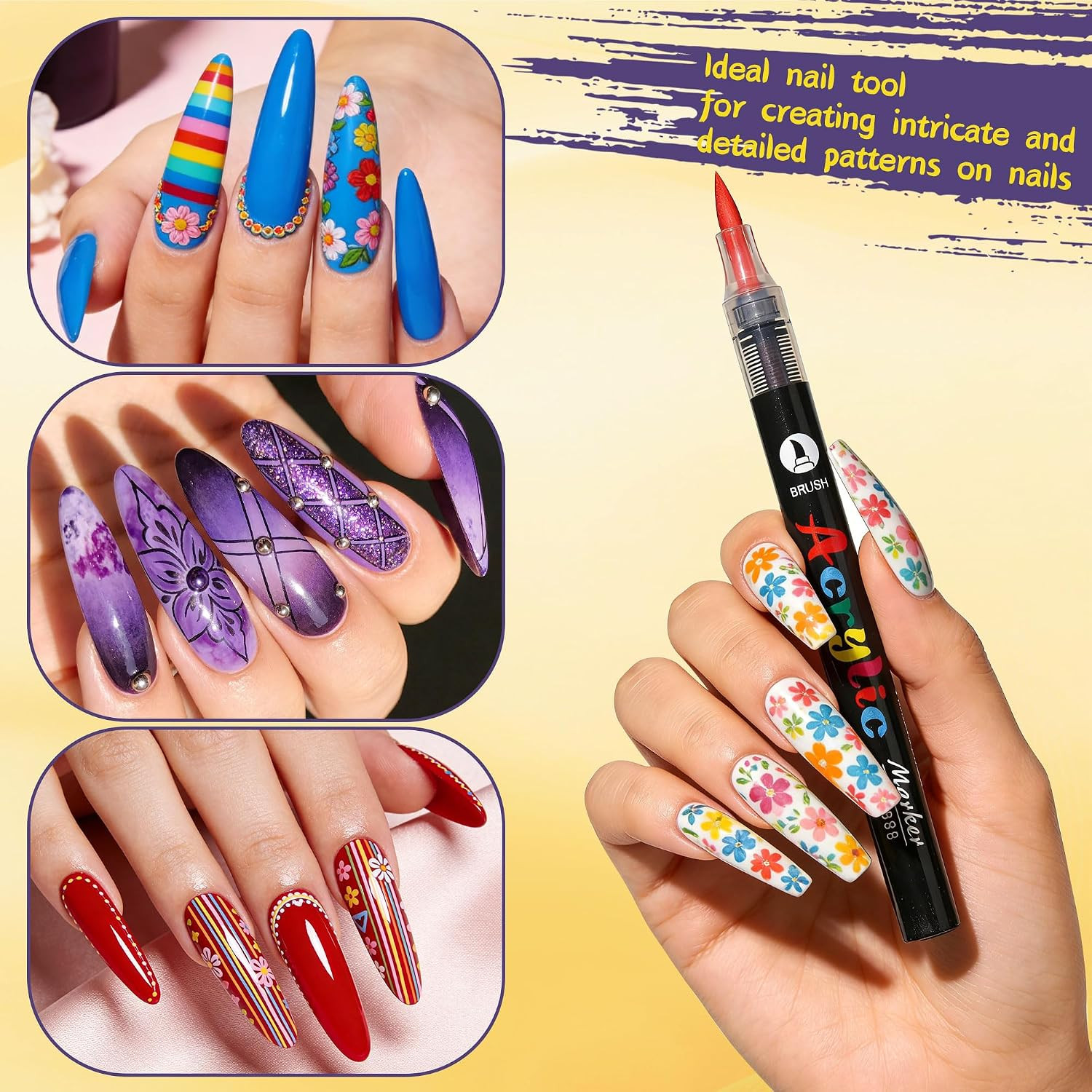 12 Colors Nail Art Pens Set, 3D Quick-Drying Acrylic Paint Markers Nail Point Gr