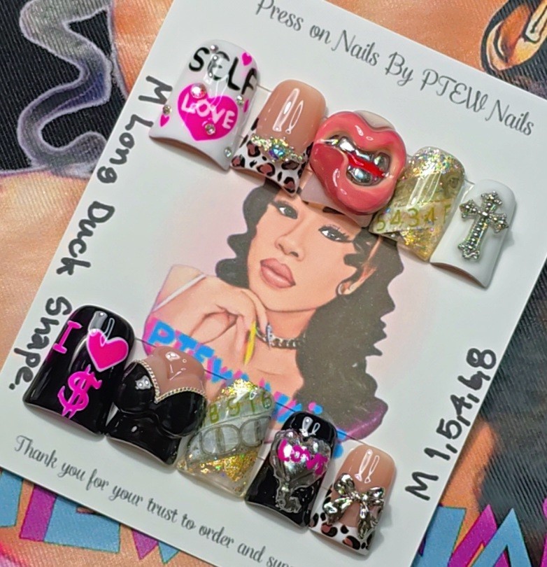 Handmade Press On Nails,3D Girlie’s Nails, Medium Size 1,5,4,6,8 Long Duck