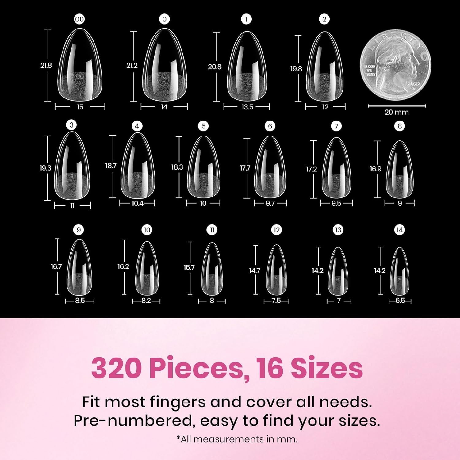 320pcs Pre-Etched Almond Short Gel Nail Tips – Perfect for Natural Nail Beds