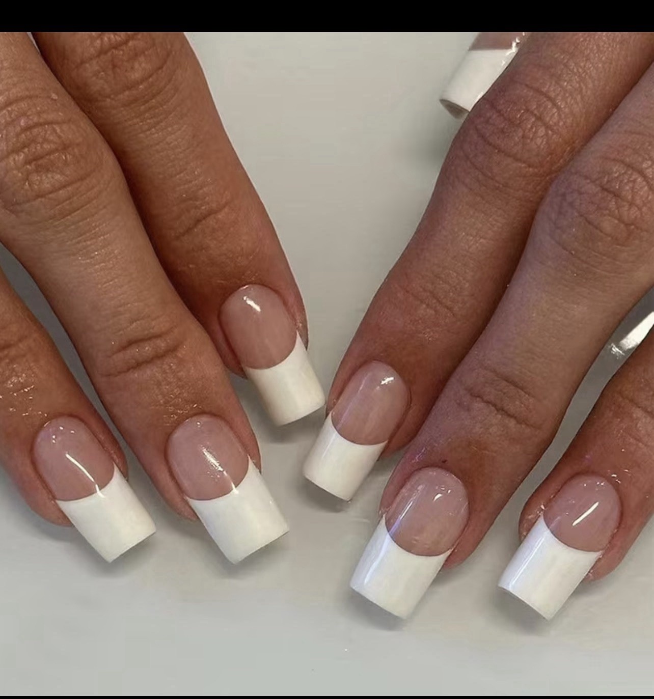 French Tip Press-On Nails Full Cover Pre-Designed Long Square White Nude Set
