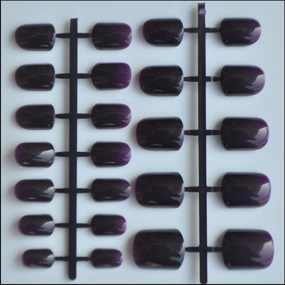 24 Short press on nails kit w glue Purple sheen burgundy darl