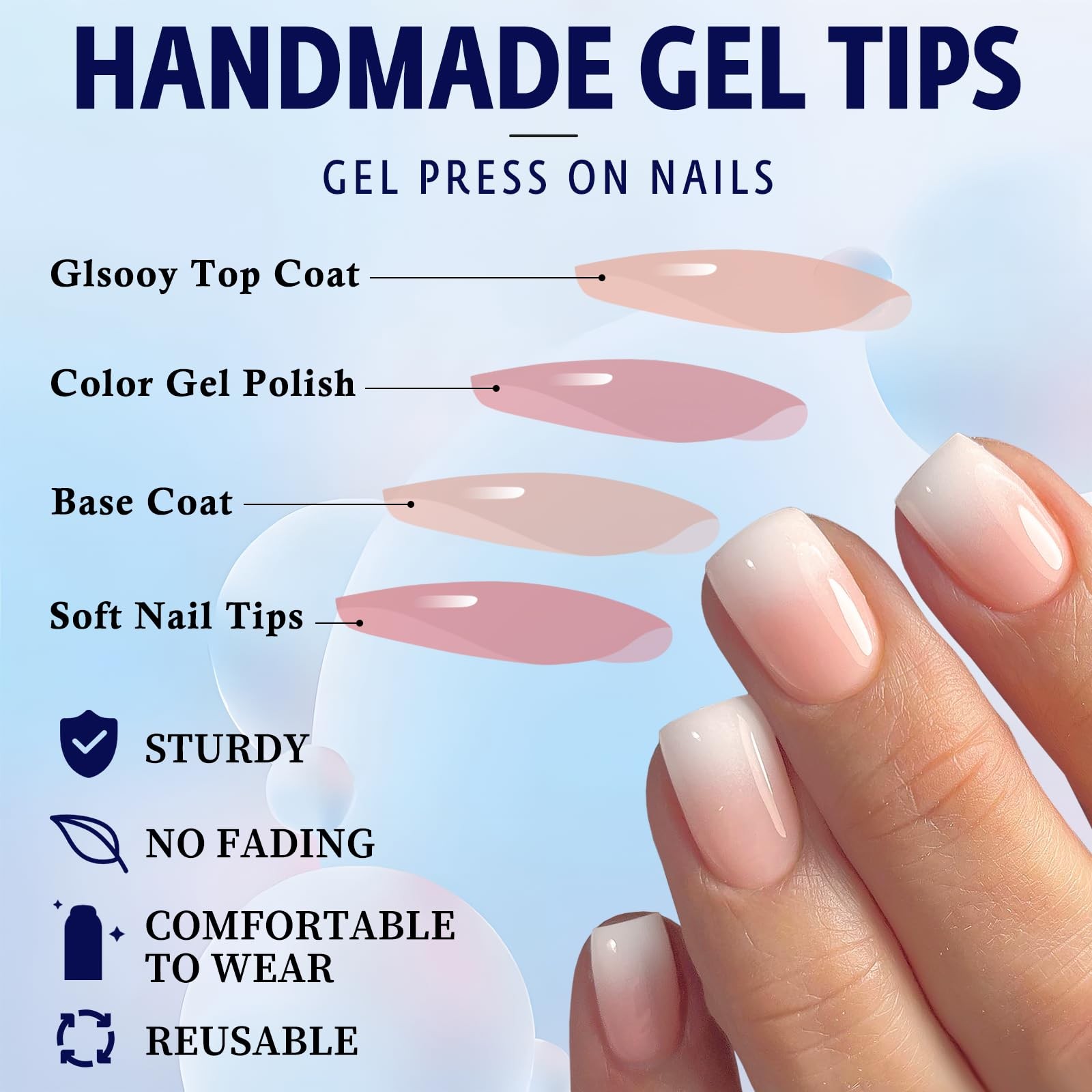 240Pcs Ombre Press on Nails Short Round Gradient Fake Nails Glossy Nude Ombre