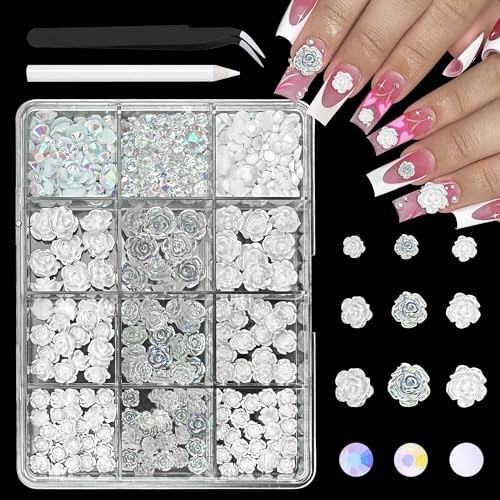 3D Flower Charms for Nails Cute Rose Flowers 3D Flower Rhinestones Charms 13