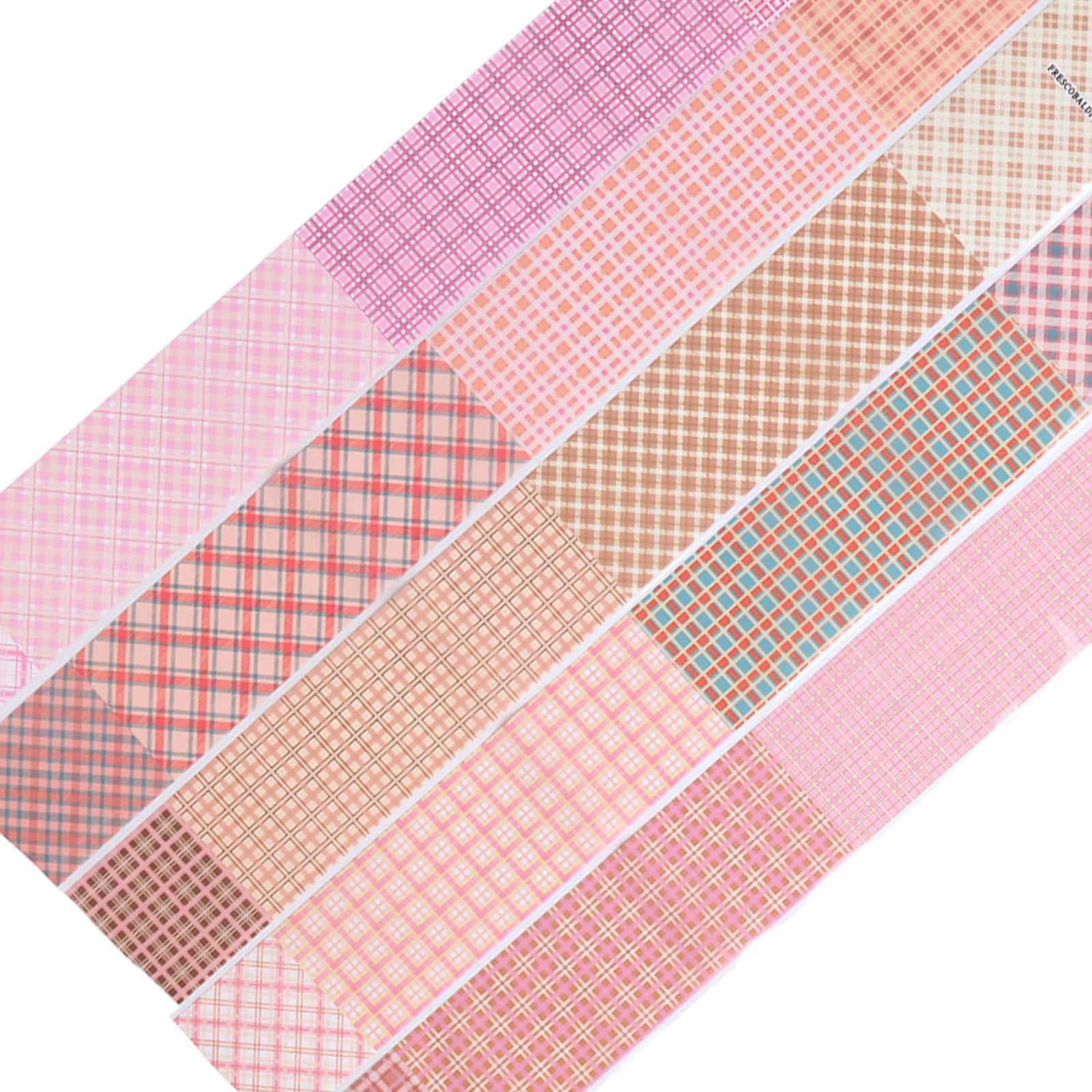 Plaid Nail Foil Transfer 10 Rolls Pink Checkered Prints Decals Nail Stickers