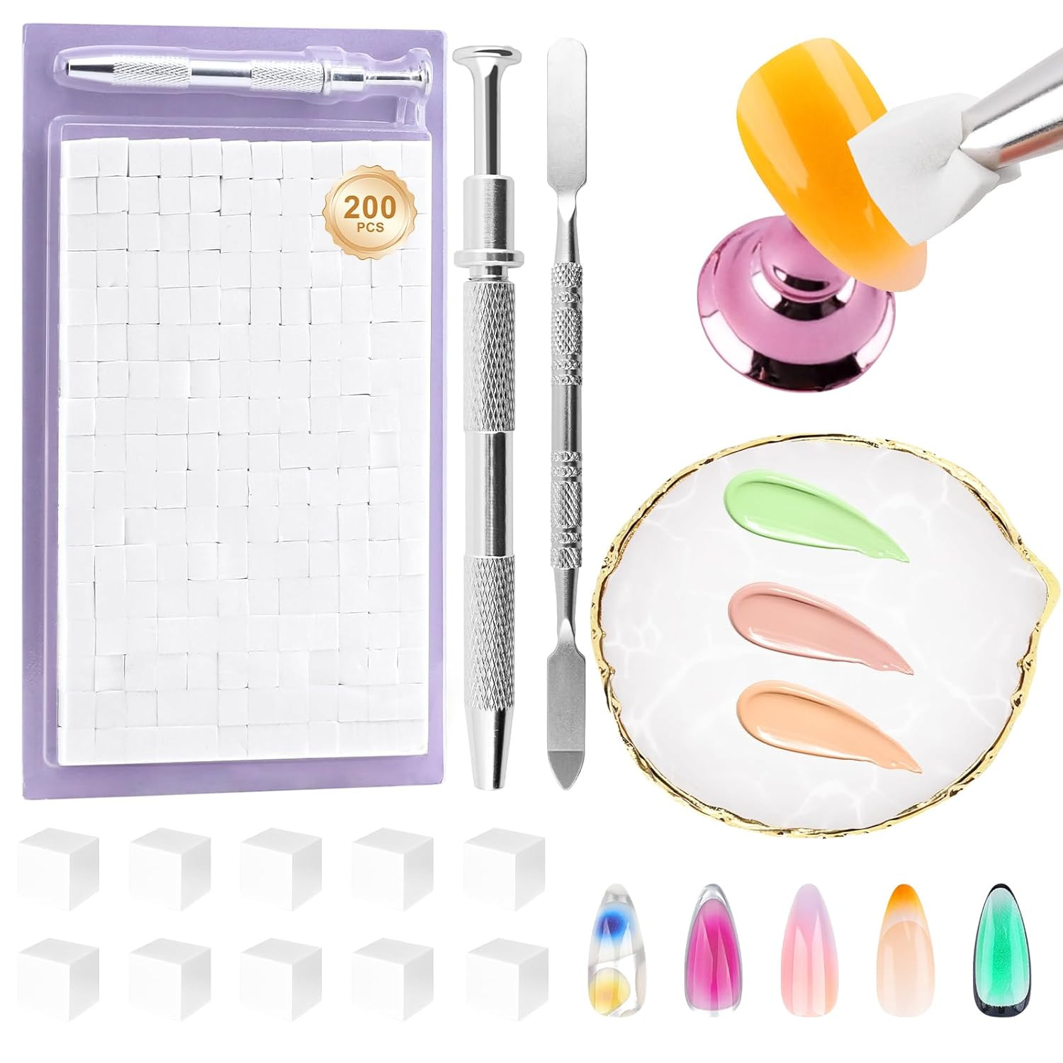 200PCS Nail Art Sponges Set Nail Tech Supplies Accessories Kit Design Tools wit
