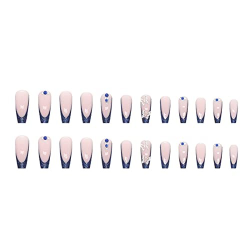 Long Press on Nails Square French Fake 24 Count (Pack of 1) Blue Butterfly