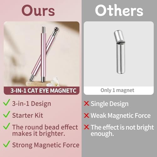 4-Piece Cat Eye Magnet Set – Black Bead-Attracting Nail Magnet Pen & Heart Pink