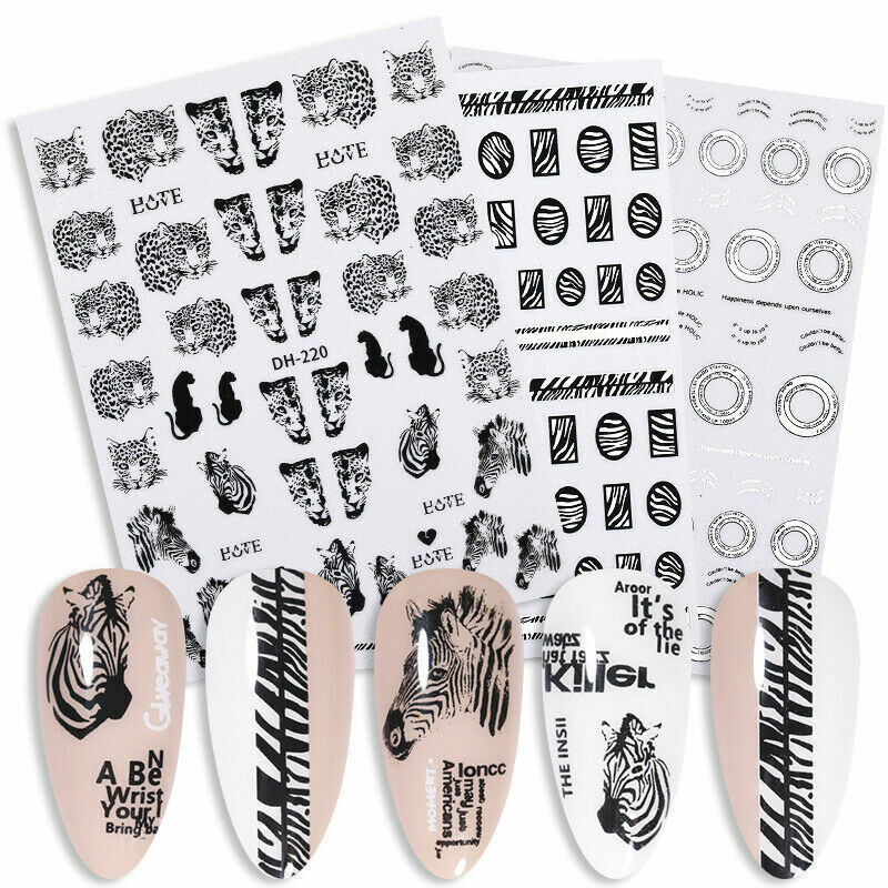 3D Nail Art Stickers Decal Manicure Snake Leopard Letters Love Star Moon NH12