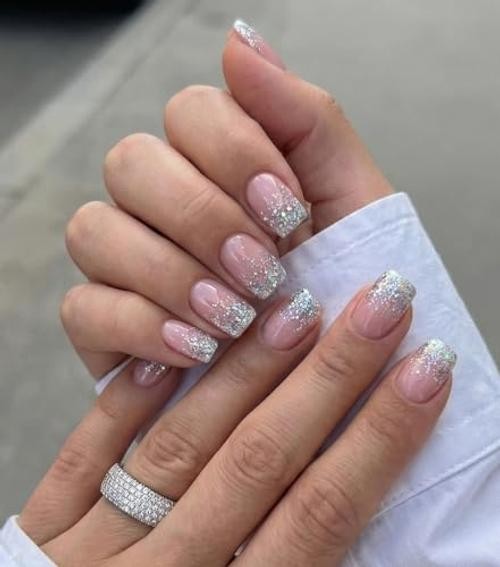 16 Sizes Shining Design Short Square Press on Nails – Soft Gel Fake Nails