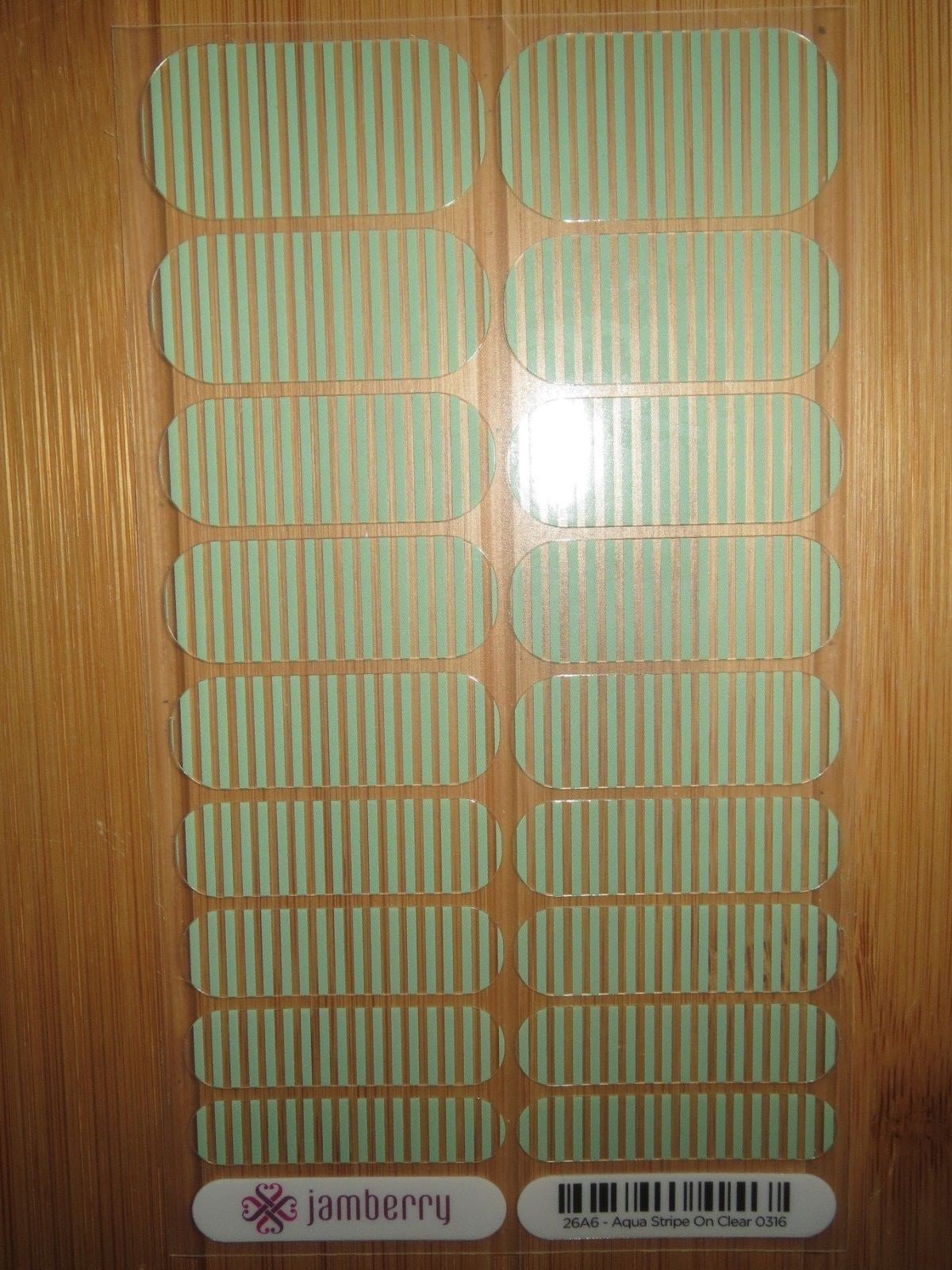 Jamberry Aqua Stripe on Clear Mint Green & Gold Horizontal Pinstripe Mo Mo Full
