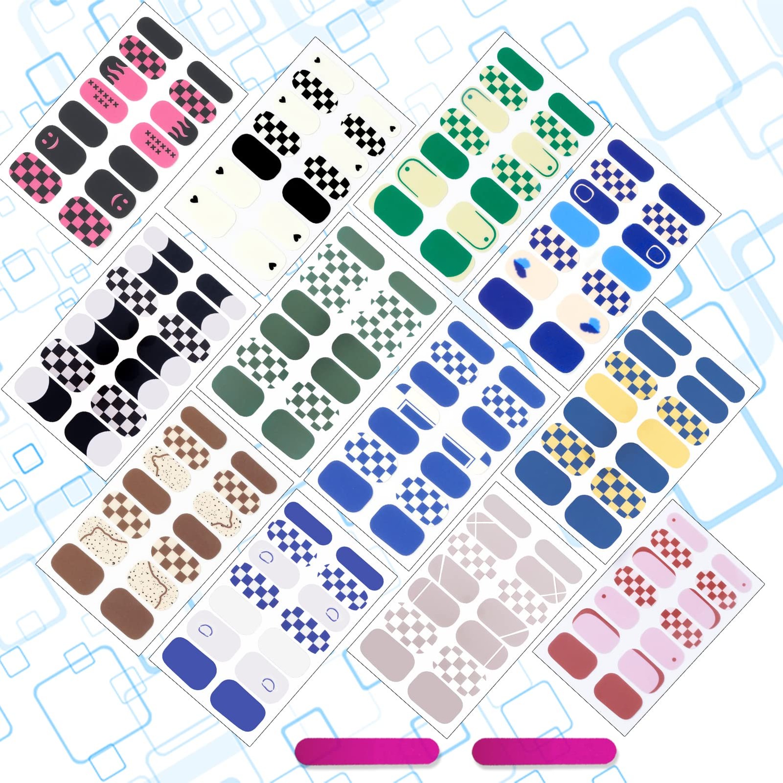 12 Sheets Plaid Nail Wraps Full Stickers Nail Polish Strips, French DIY Self-…