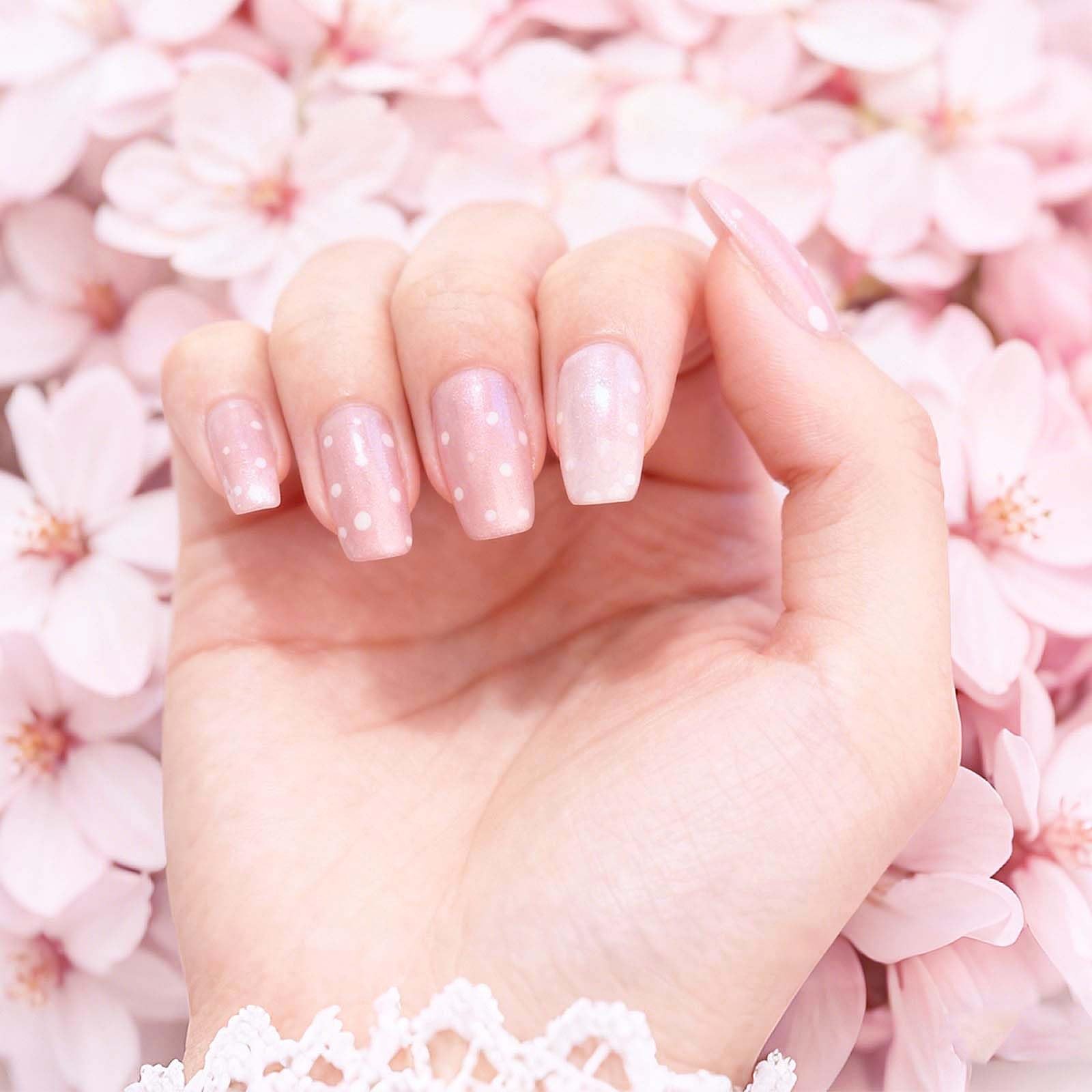 White Polka Pink Ombre Semi Cured Gel Nail Strips 20 Pcs