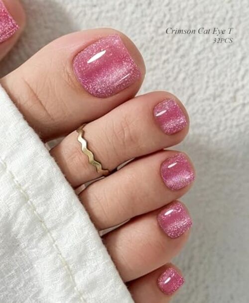 Semi Cured Gel Toenail Strips (), 32 Pcs Gel Pedi Stickers, Crimson Cat Eye T