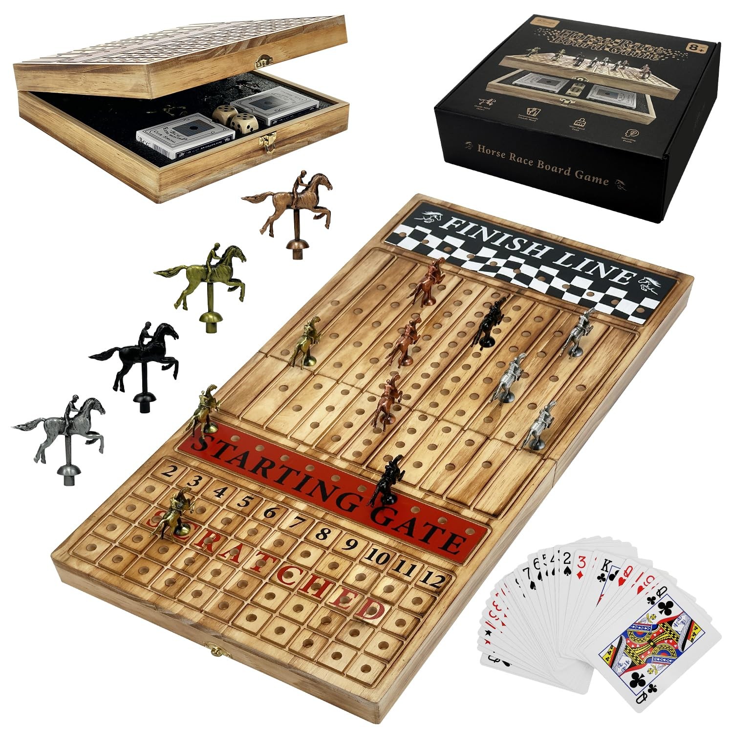 Large 23 inches Horse Racing Board Game with 11 Luxury Metal Medium, Black