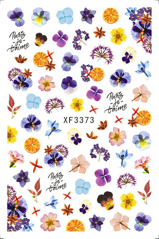 3D Nail Art Sticker Tropical Leaf Daisy Trefoil Abstract Decal Manicure DIY NS36