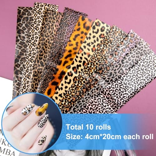 10 Pcs Print Leopard Nail Art Transfer Stickers, Leopard-print 1 (10 Sheets)