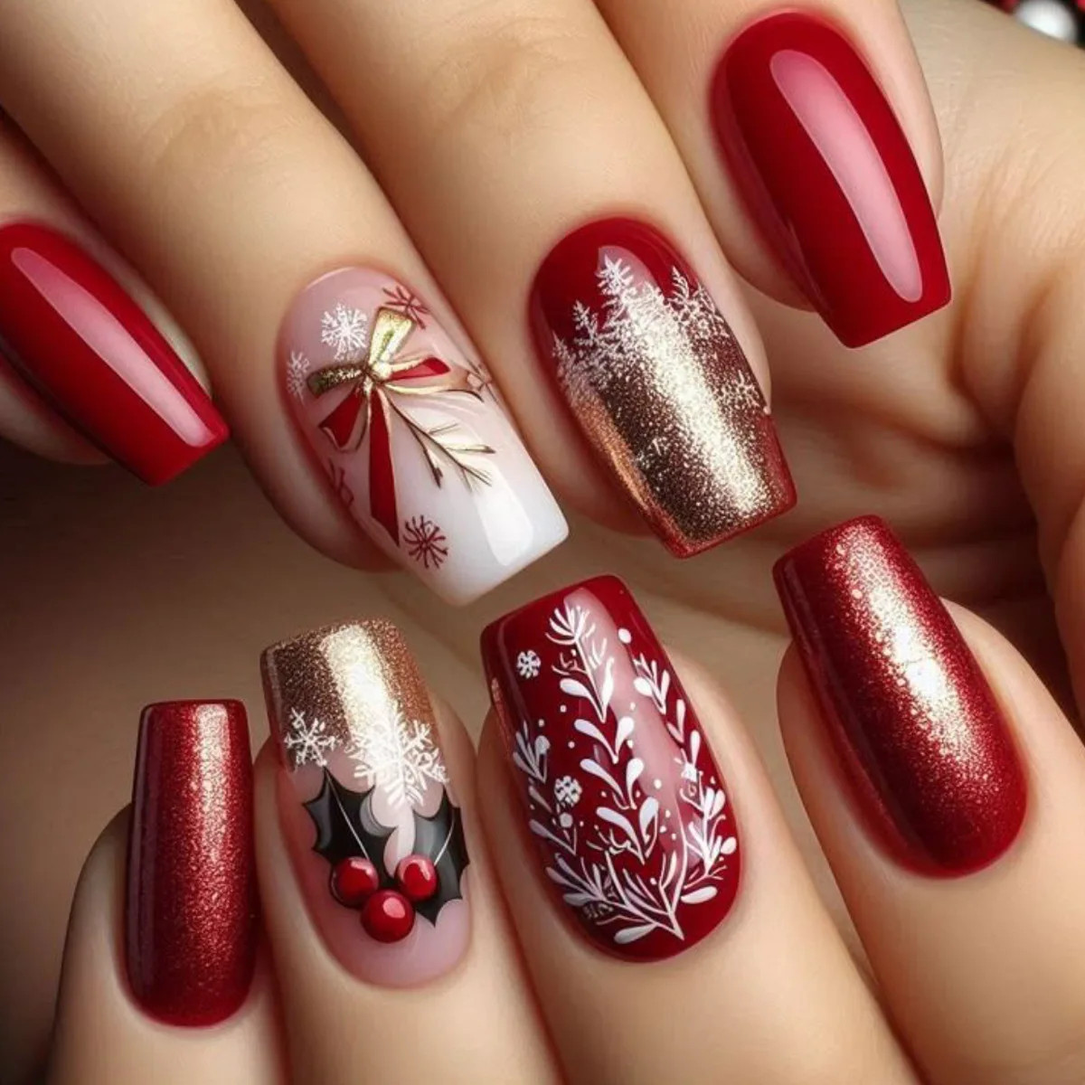 24pcs Green Christmas Santa Snowman Print Press On Nails