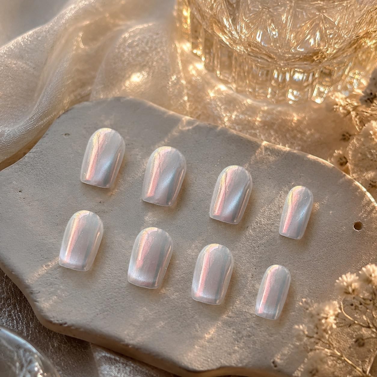 Uellipapy White Pearl Chrome Nail Powder, 2Pcs Pink Aurora and Pearl White Mi…