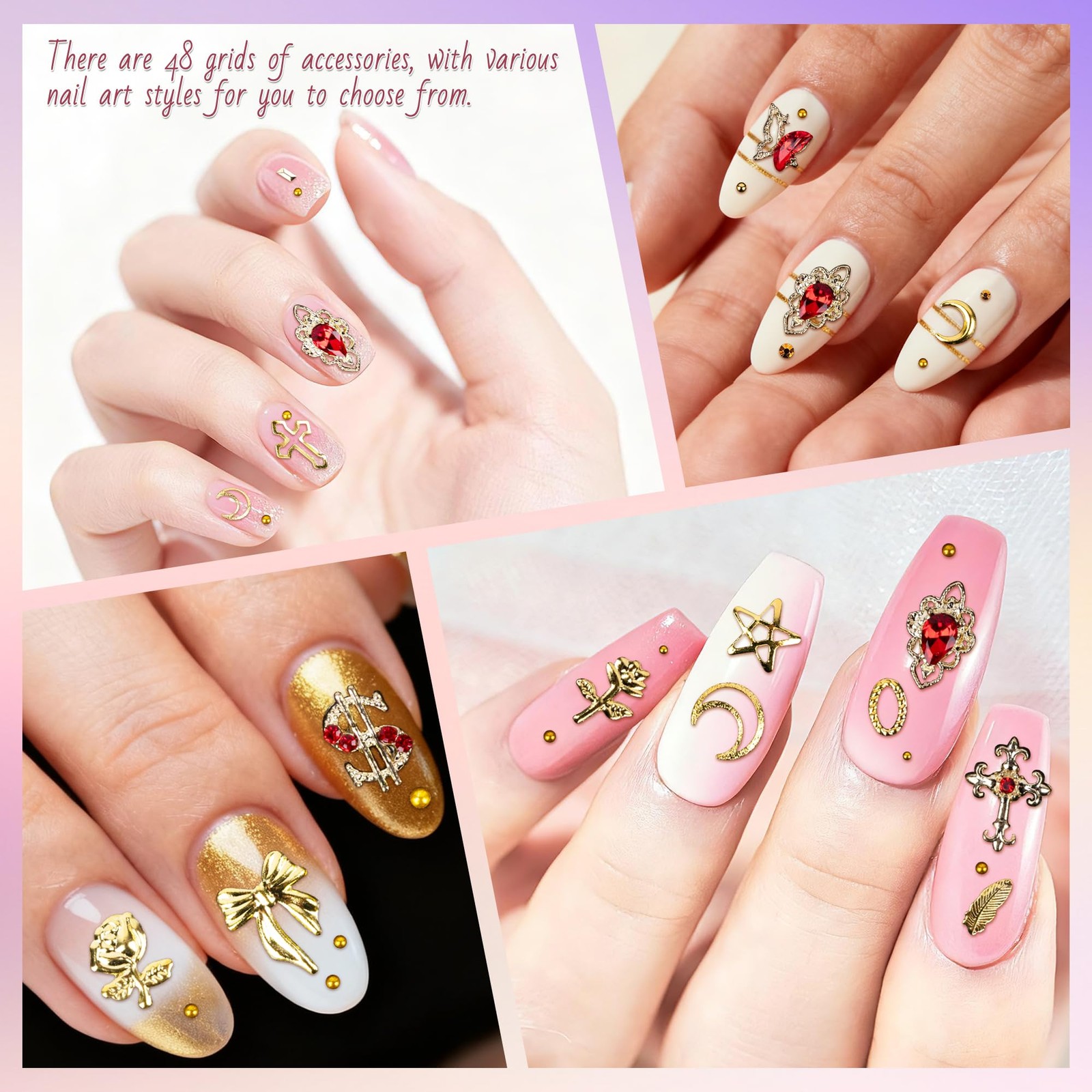 Gold Nail Charms and Nail Gems with 4 Boxes of Rhinestones 3D Metal for Nail …
