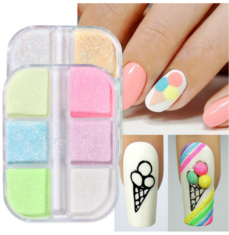 6 Grids/box Fluorescence Nail Art Powder Dust Glitter Nails Manicure Decoration
