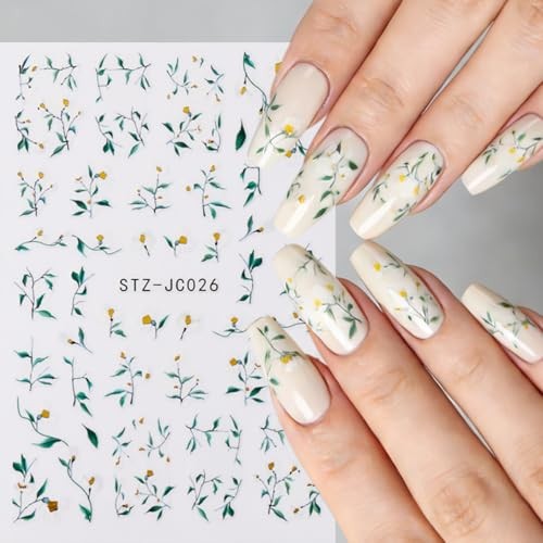 Spring Nail Stickers for Nail Art Flower Nail Decals 5PCS Self Flower-02