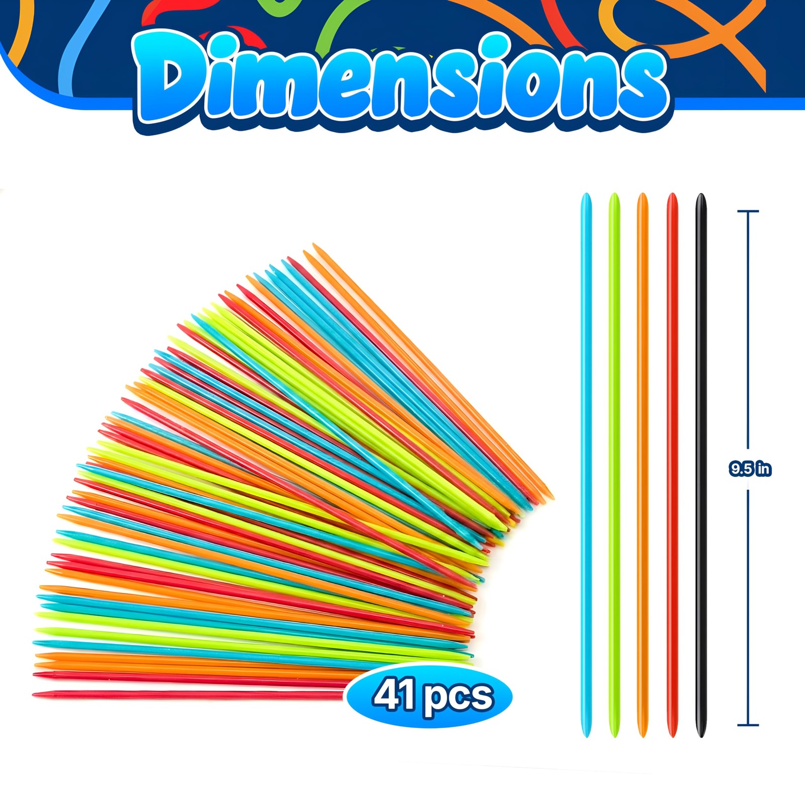 Hi-Q Jumbo Pick Up Sticks Game: 41 Brightly Colored Plastic 9.5 Inch, Black
