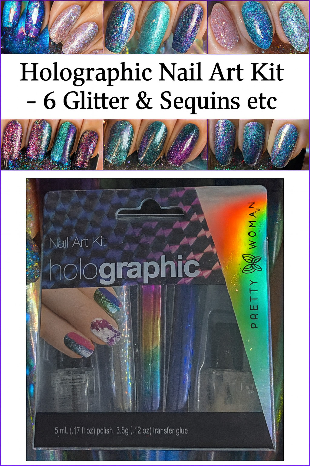 “Nailed It! 💖 Pretty Woman Holographic Nail Art Kit – 6 Foils, Glitter & Sequin