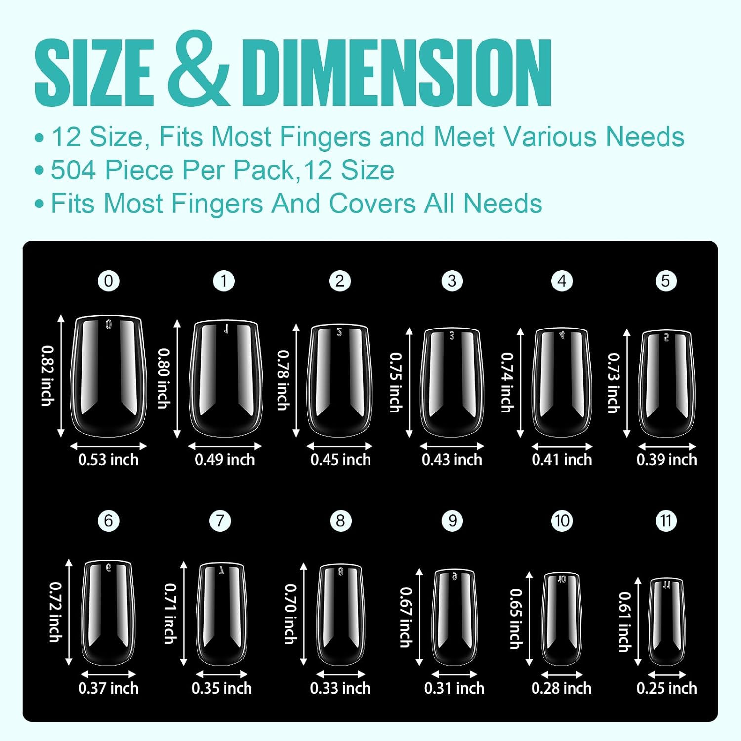 Short Square Nail Tips, 504Pcs Clear Press on Nails Square Full Cover Nail Tips