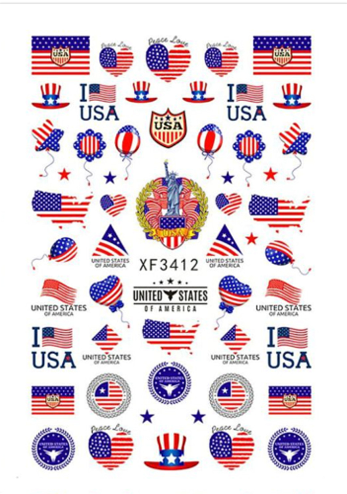 Nail Art 3D Decal Stickers beautiful American flag Statue of Liberty USA XF3412