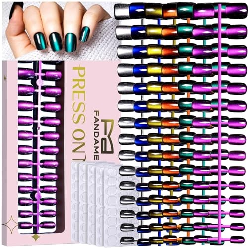Cat Eye Nails – 6 Short Square Squares – Purple/Green/Orange/Yellow/Blue/Black