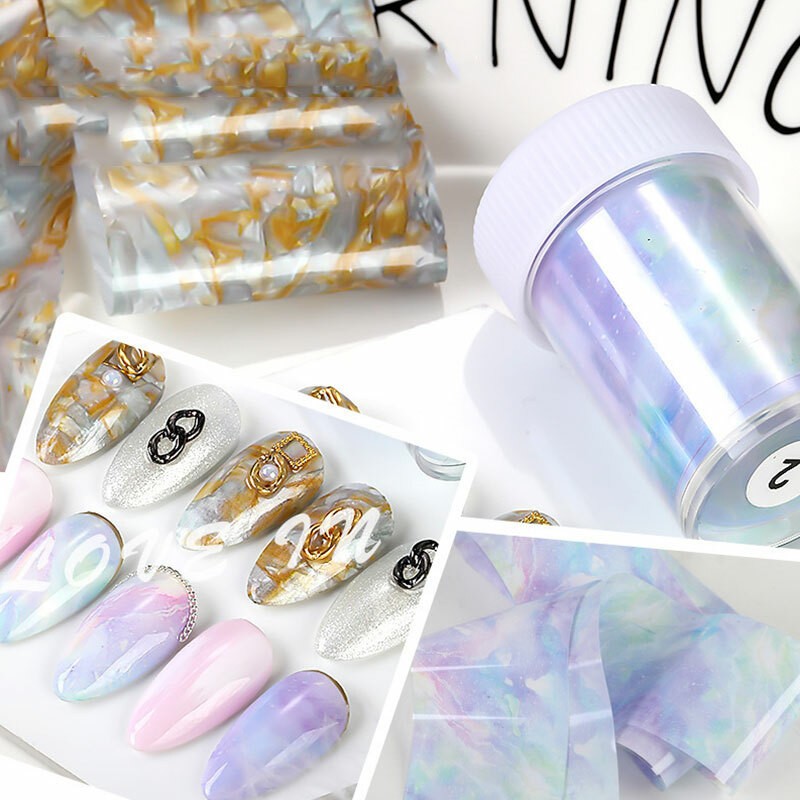 Candy Marble Nail Foils Glitter Foil Nail Art Transfer Stickers Decals Tips DIY✔