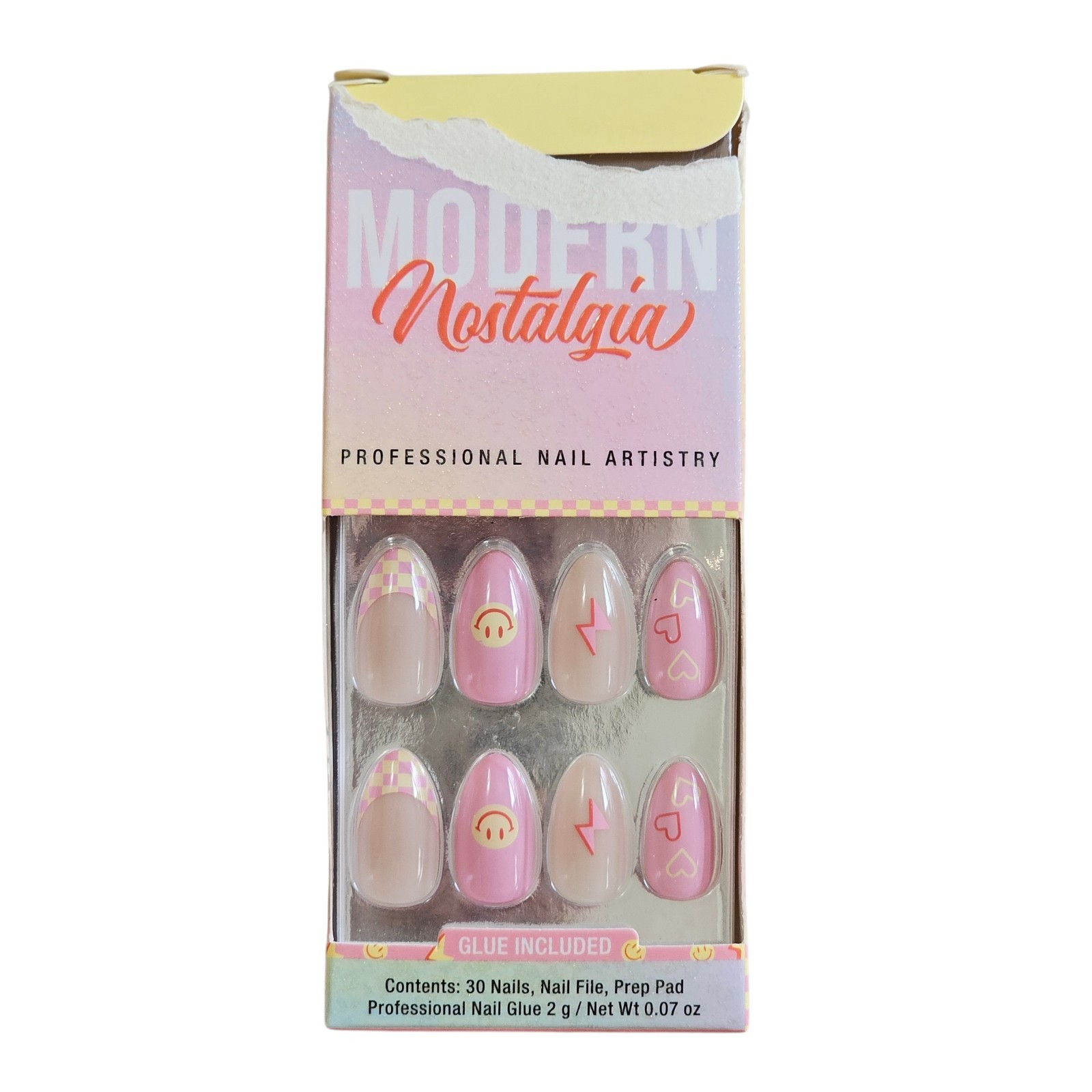 Salon Perfect Modern Nostalgia Press-On Nails Almond Shape Pink Smiley Face