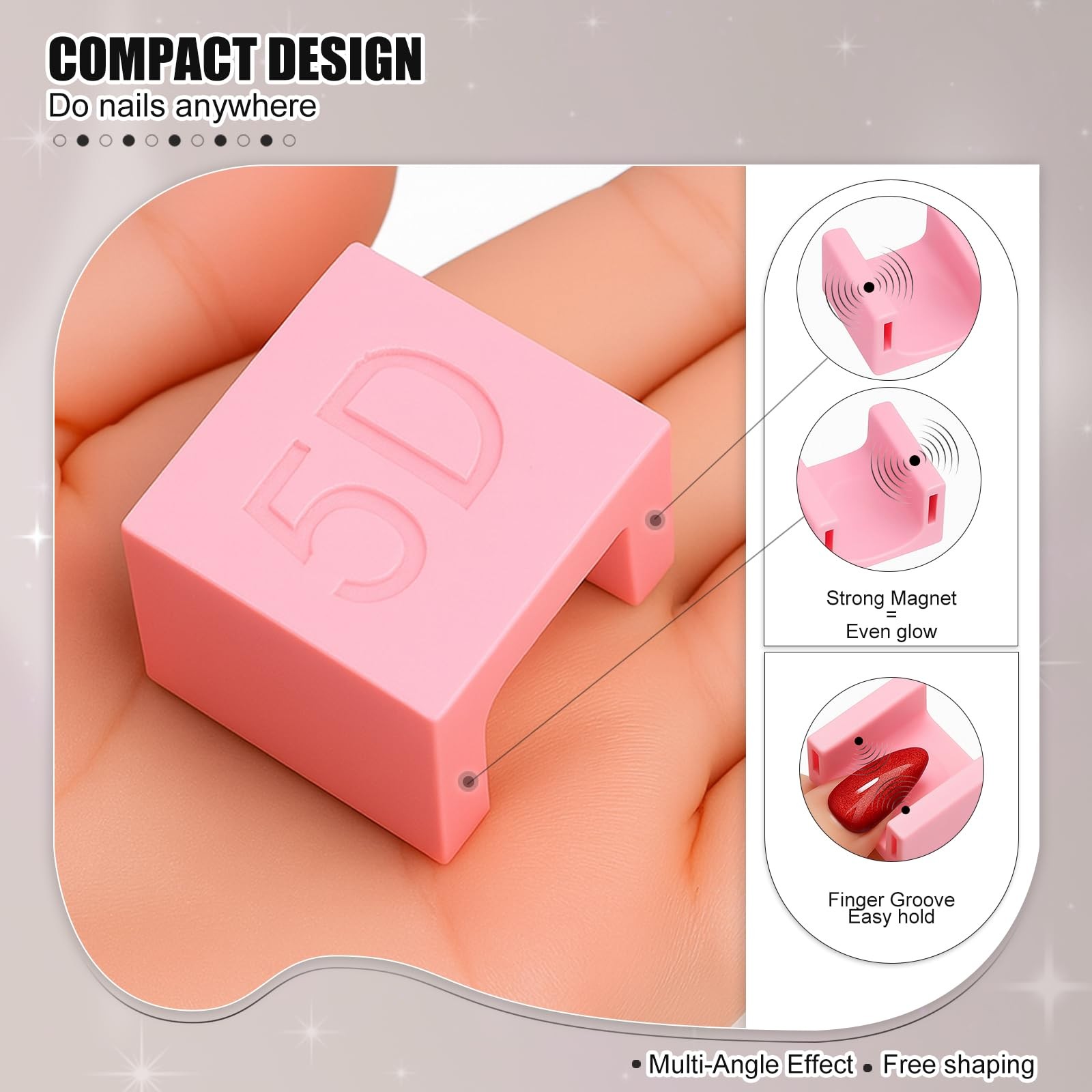 5D Nail Magnet Tool Only (No Ball Magnet) – Cat Eye Magnet with Non-Slip Fing…