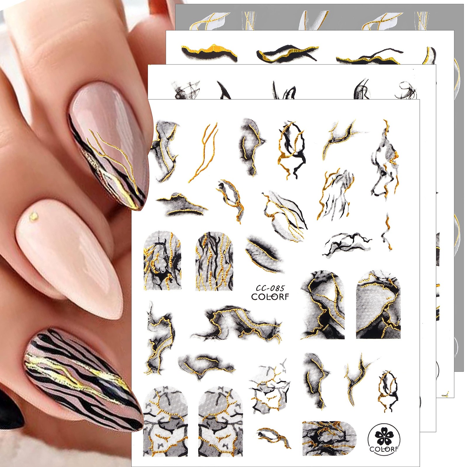 Graffiti Arte De Uñas Unas Pegatinas 3D Blanco Negro Oro Raya Linea Uñas Unas