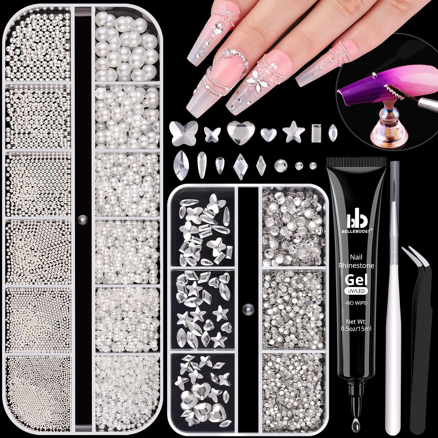 Silver Gold Nail Beads and Flatback Pearls for Nails Beige White Nail Pearl | Lu