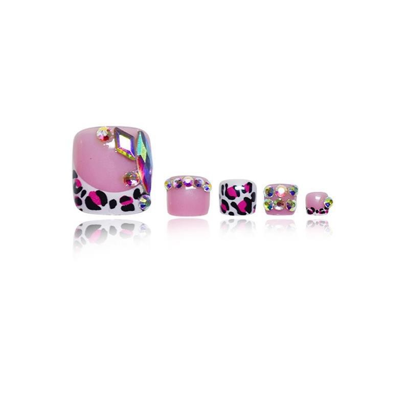 Pink Leopard Toe Nail Patches With Rhinestones Ins Style Wholesale From Factory