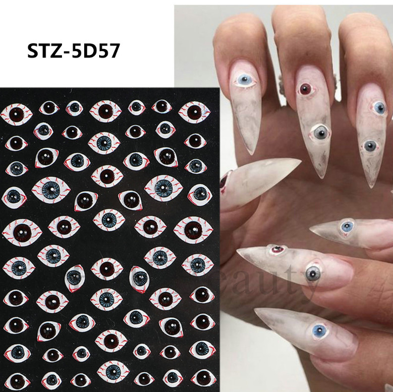 Nail Art Sticker Halloween Eye Blood Skull Skeleton Pumpkin 5D Embossed DIY NS40