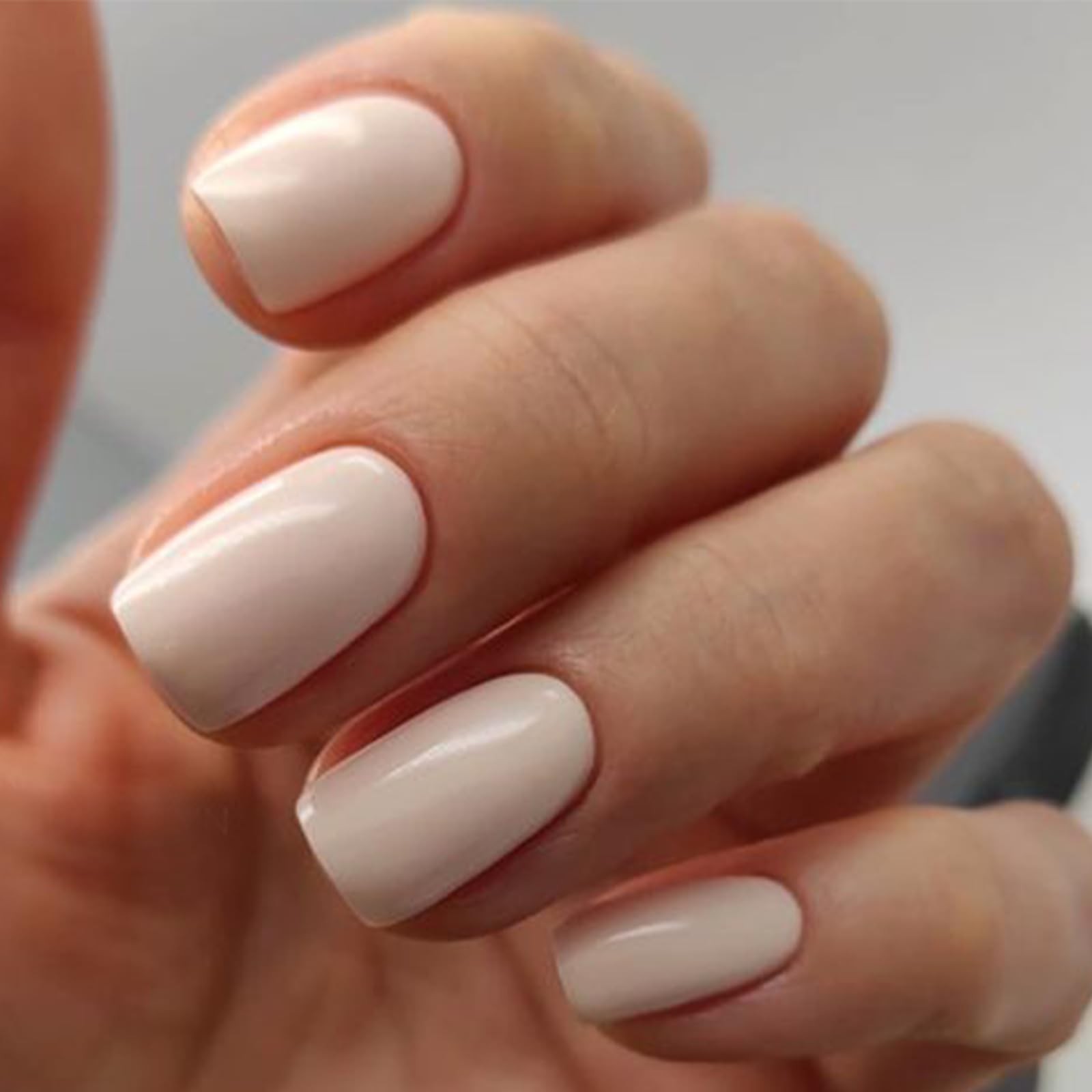 32Pcs White Press on Nails, Upgrade Short Square Fake Nails, A1-Point Pink