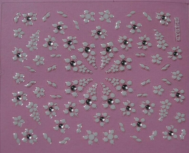 3D Nail Stickers Beautiful White Flowers with Crystals (price is for 2 pcs)