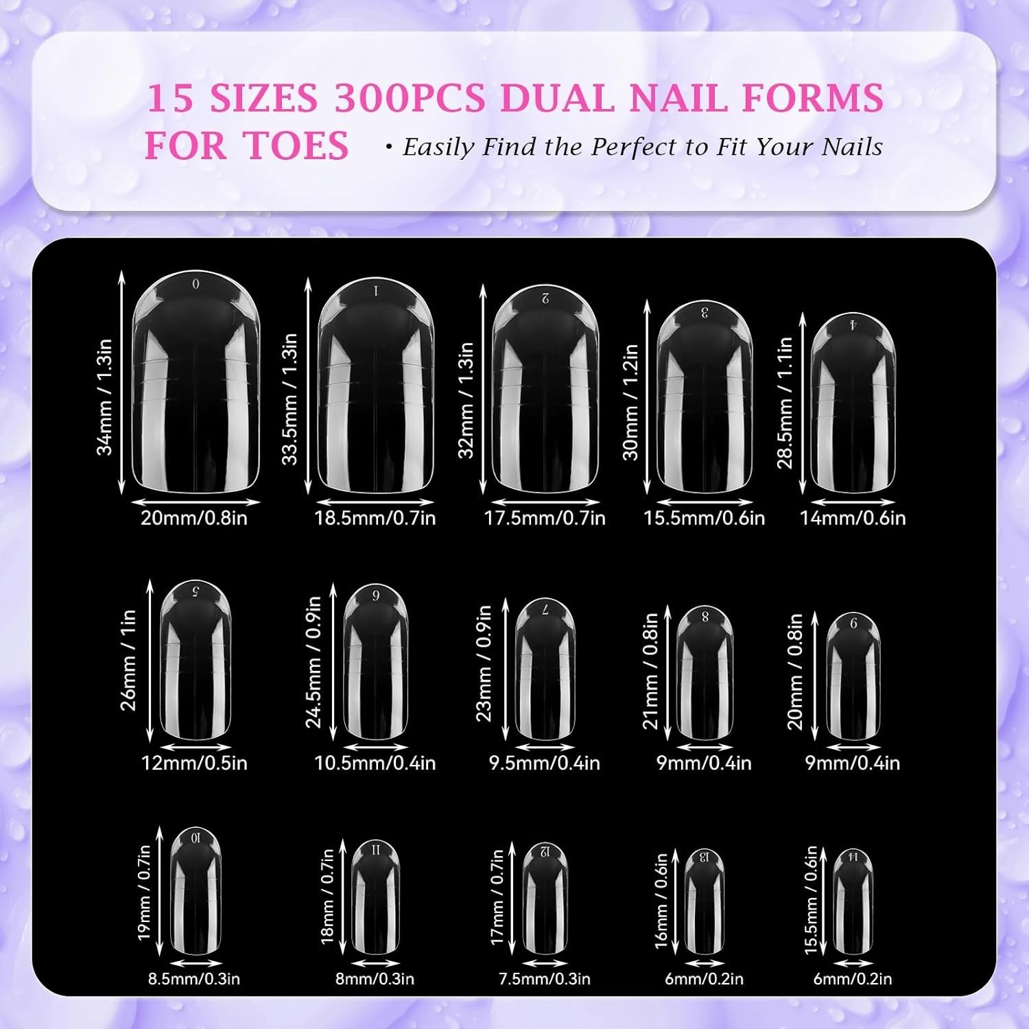 300pcs Wide Square Toe Nail Forms Clear Toenail Extension Nail Mold Full Cove…