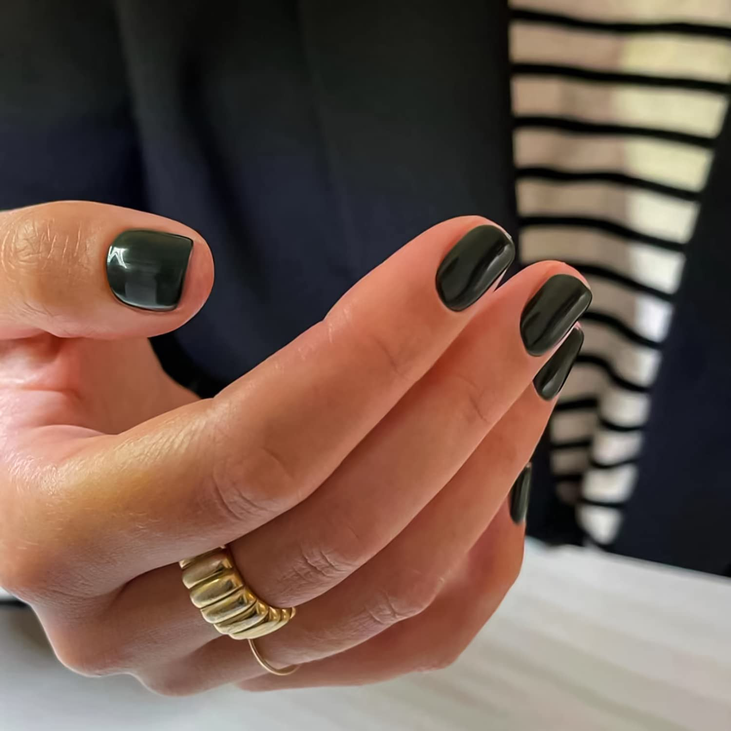 Short Square Press on Nails Solid Color Blackish Green Fake Nails | Extra Short