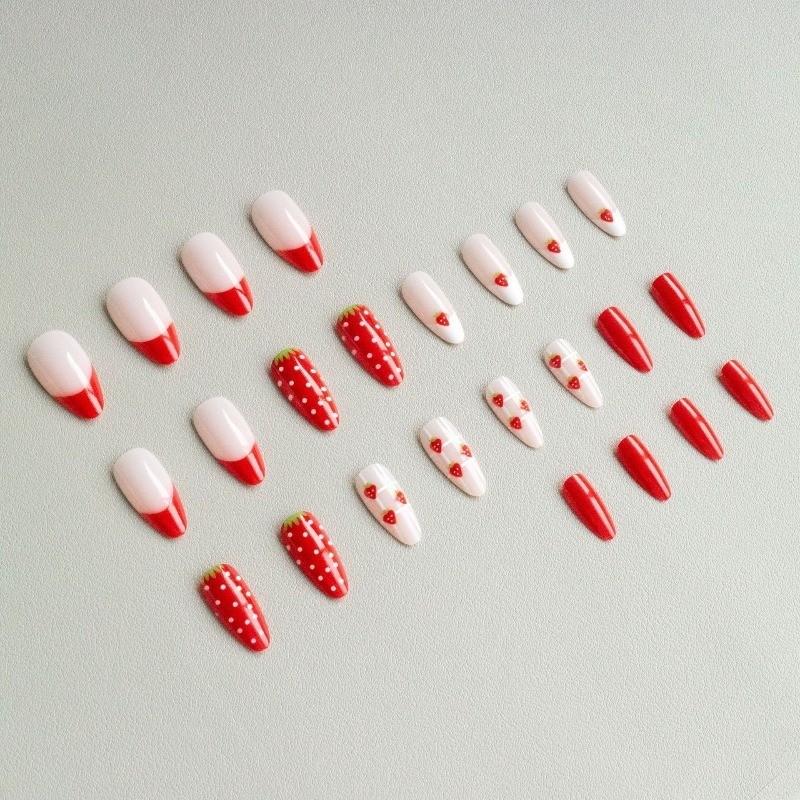48 Pcs of Sweet Girl Pink Transparent Nail Art, Medium Length Vacation Nail Art