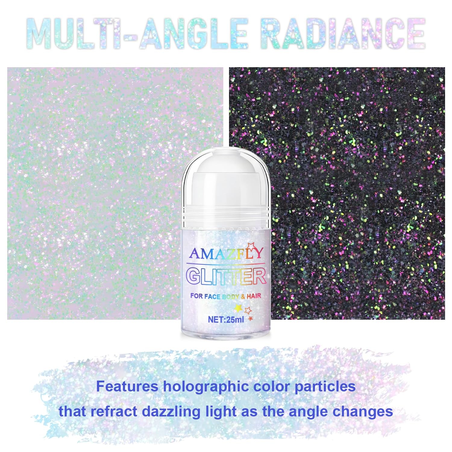 Roll-on Holographic Body Glitter Gel for Face and Hair, Chameleon Color Chang…