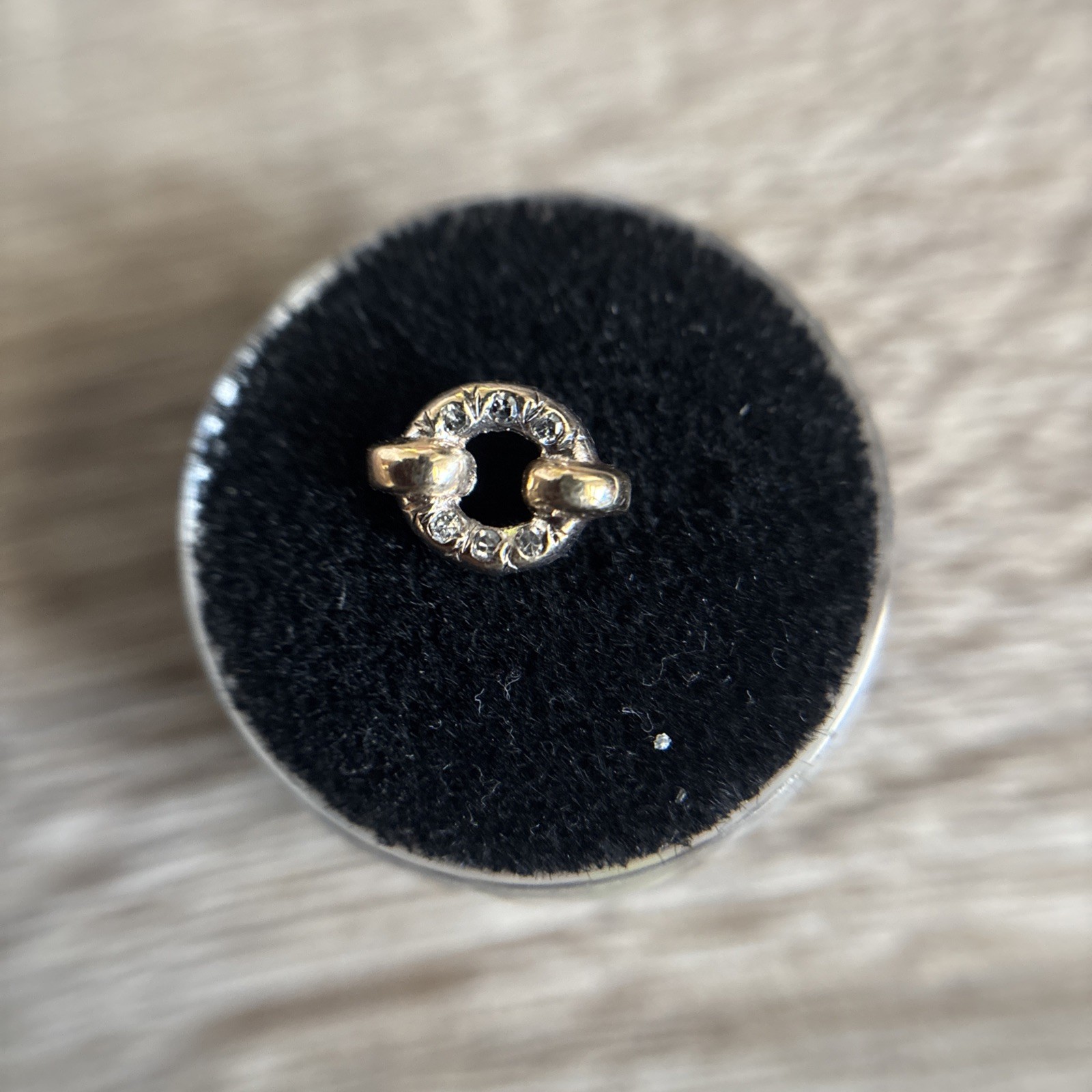 14K Yellow Gold & Silver Nail Circle Charm w/6 Chip Diamonds with Post