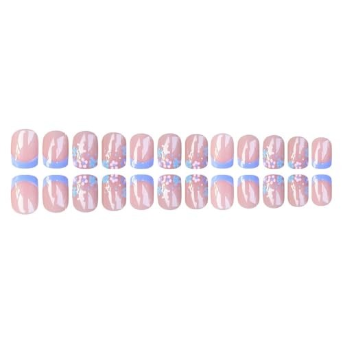 Flower Press on Nails Short Square Fake Nails with Floral Design Glossy Color03