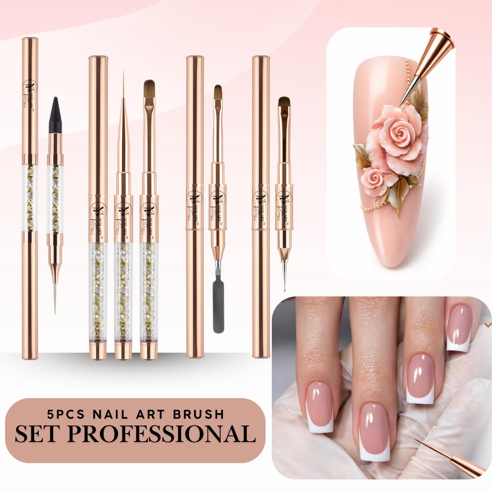 Double Ended Nail Builder Gel Brush Set – French Tip & Hard Gel Brushes for Nail