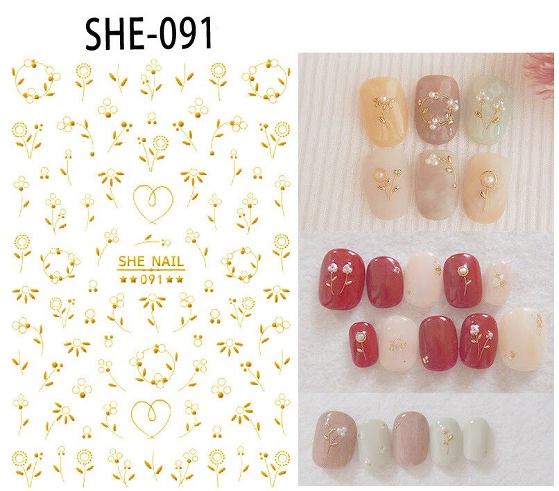 New 35 Styles 3D Gold/Silver Nail Art Sticker Rose Flower Circle Star Line Decor